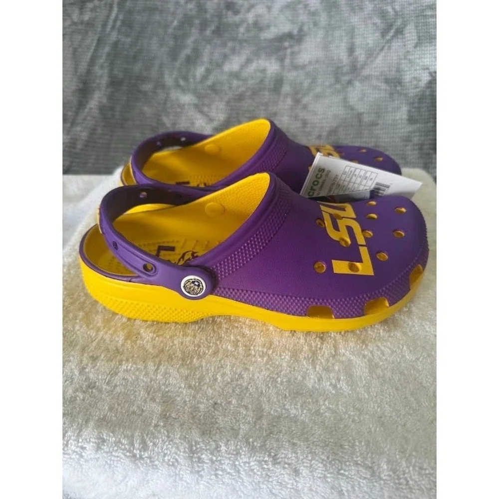 Crocs LSU Tigers Classic Clog Purple Yellow Mens 7 Womens 9 NCAA‎ 205878-75Y NWT
